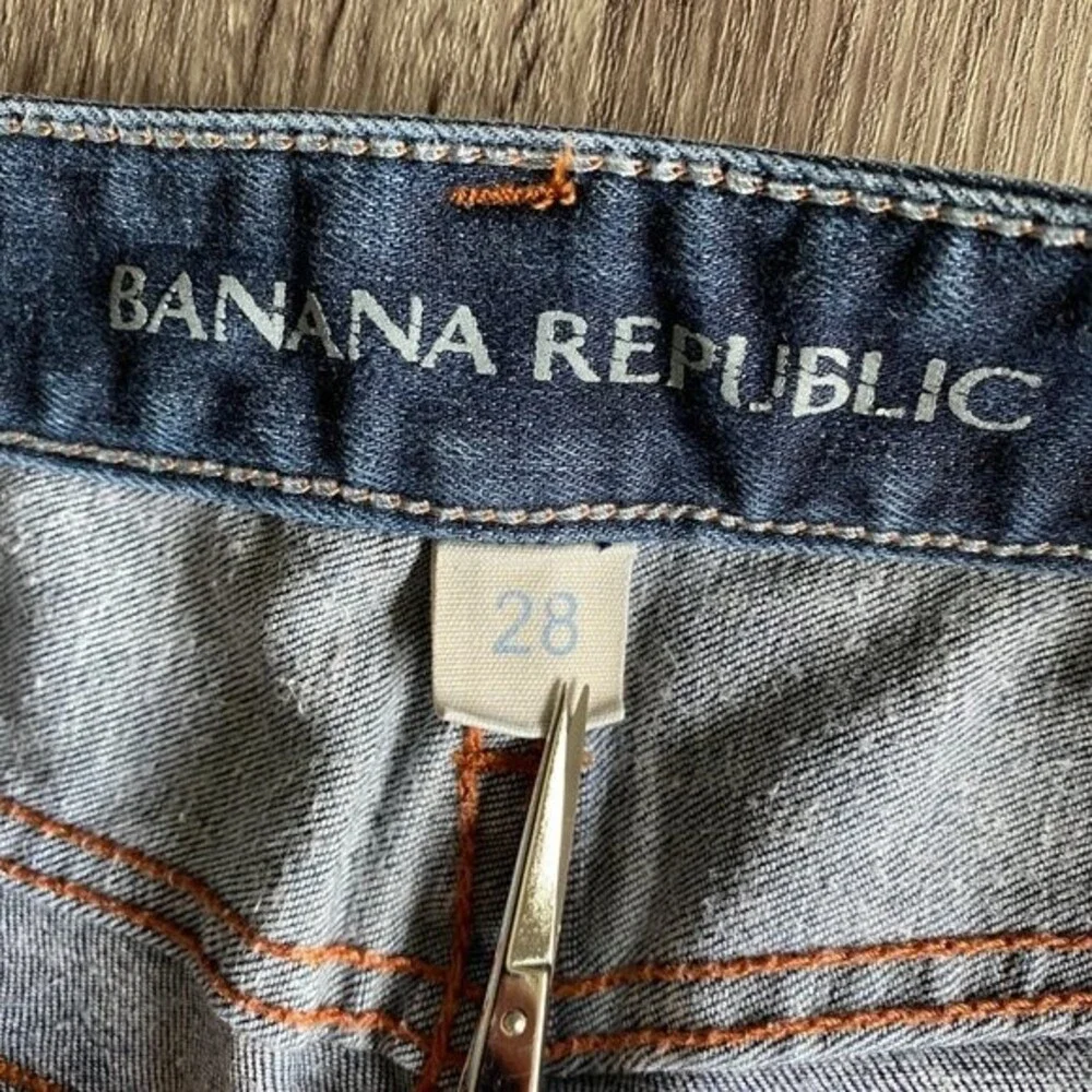 Banana Republic Skinny Fit Mid Rise Dark Wash Orange Stitch Jeans - Women's 28